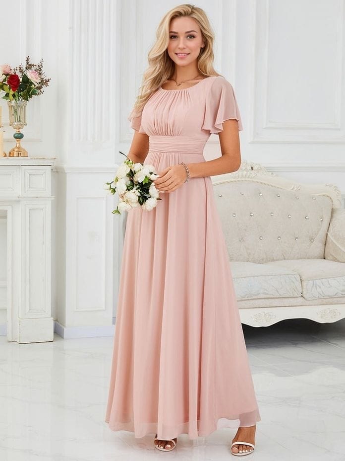 Robe demoiselle d'honneur rose longue drappée fluide