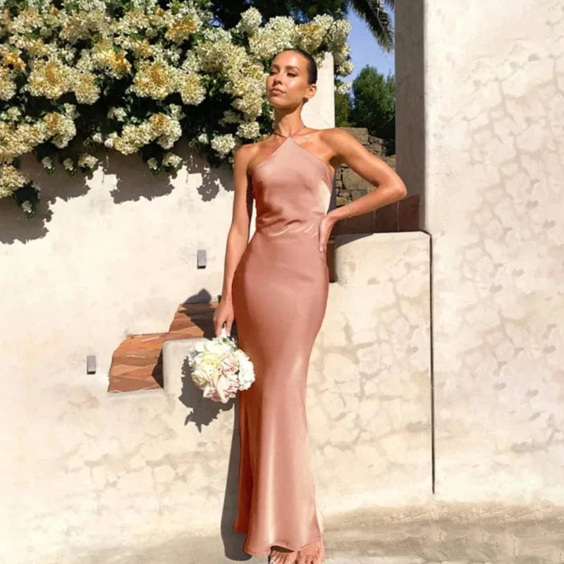 robe demoiselle d'honneur rose poudré longue style bohème chic pour mariage invité élégant été