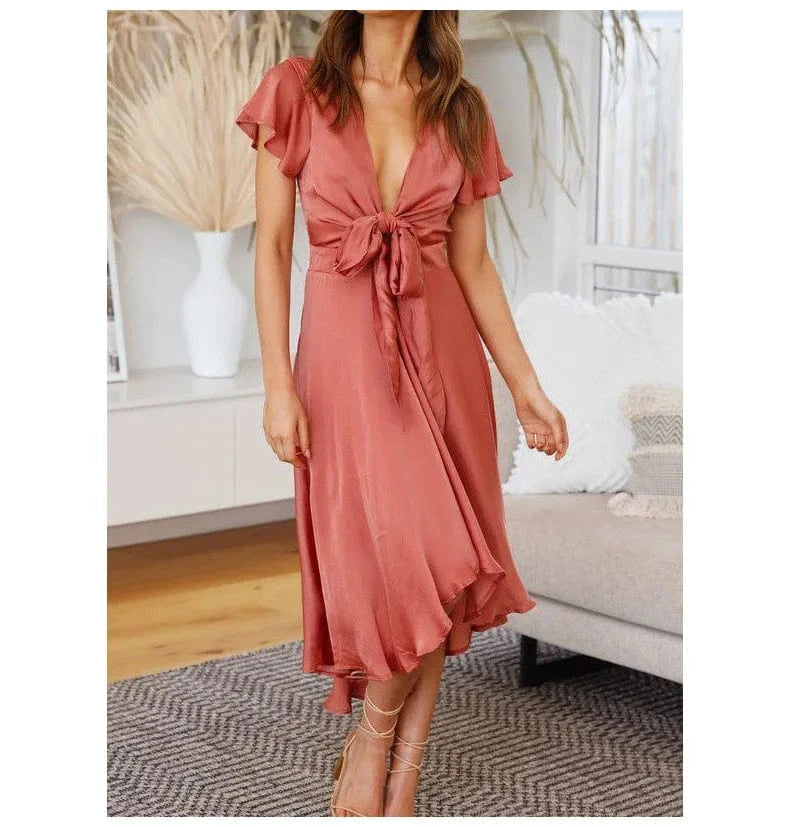 Robe demoiselle d'honneur terracotta asymétrique satinée