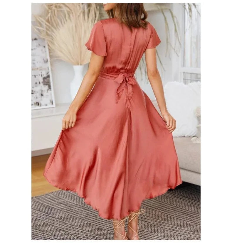 Robe demoiselle d'honneur terracotta asymétrique satinée