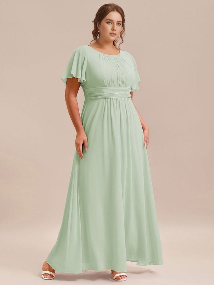 Robe demoiselle d'honneur vert sauge longue fluide grande taille