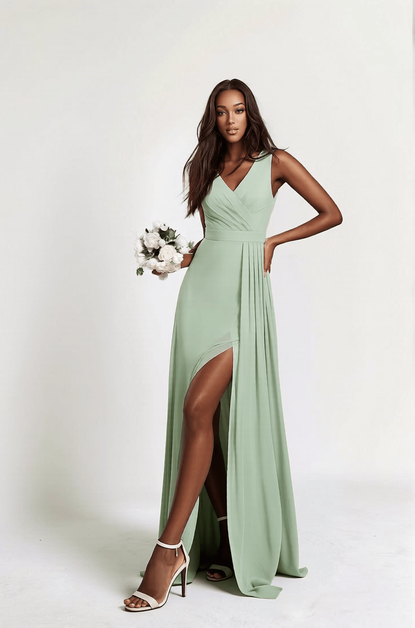 Robe demoiselle d'honneur verte menthe longue