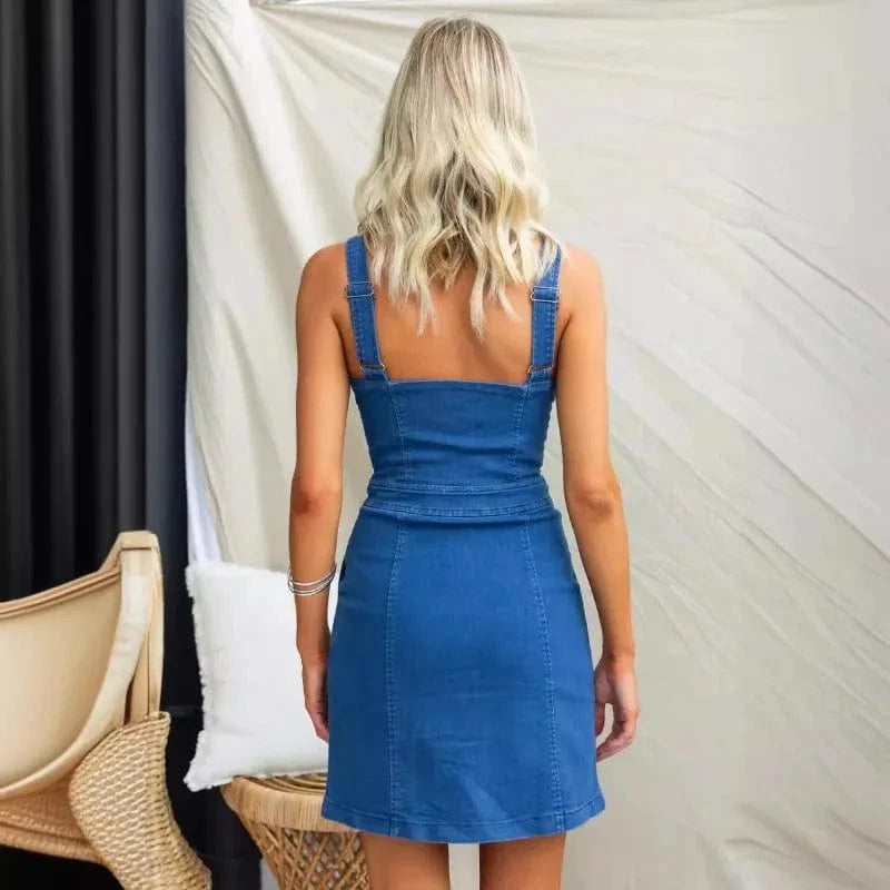 robe courte en jean casual à zip avant, manches courtes, style casual moderne pour l’été