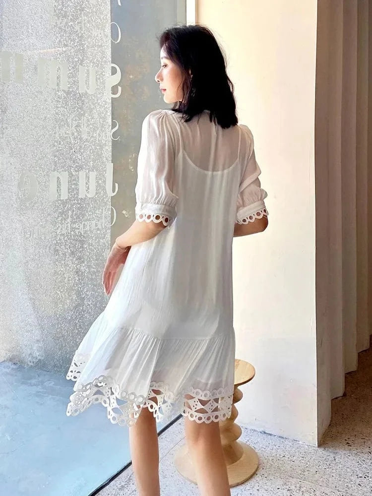 Robe été blanche patchwork