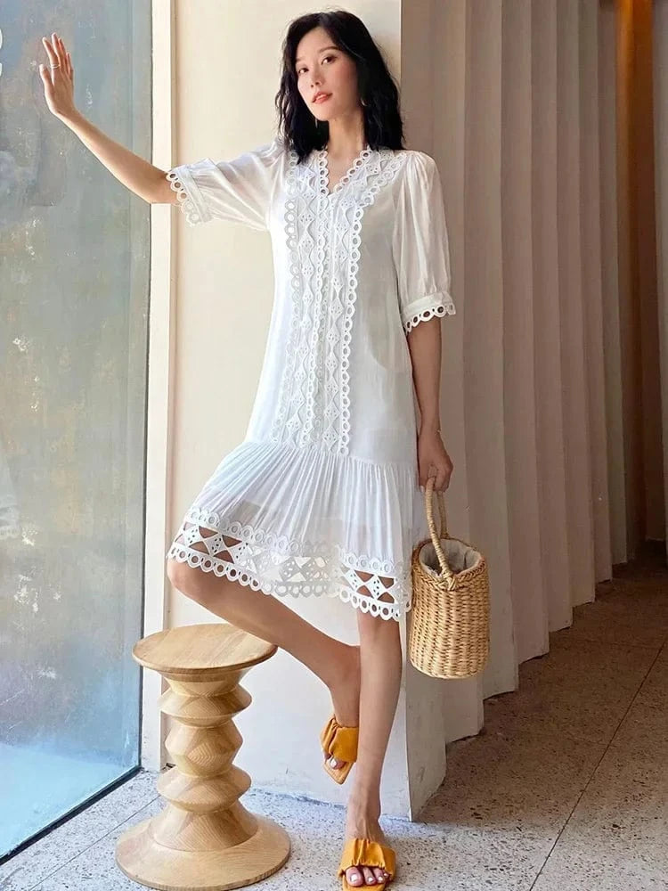 Robe été blanche patchwork