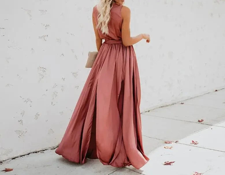 robe été bohème fendue décolletée longue fluide femme à manches courtes pour mariage invité chic