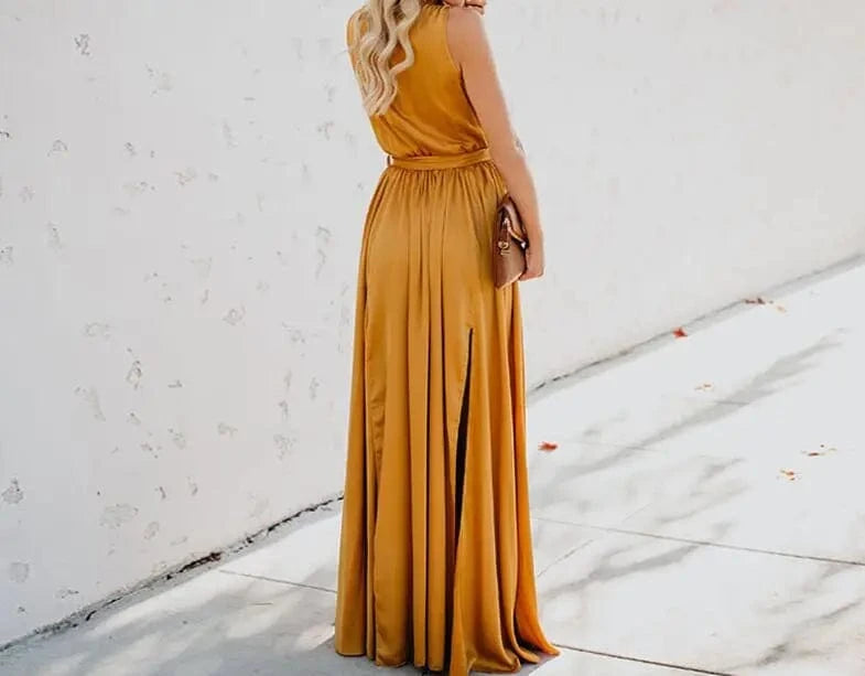 robe été bohème fendue décolletée longue fluide chic sans manches pour plage ou soirée d’été femme