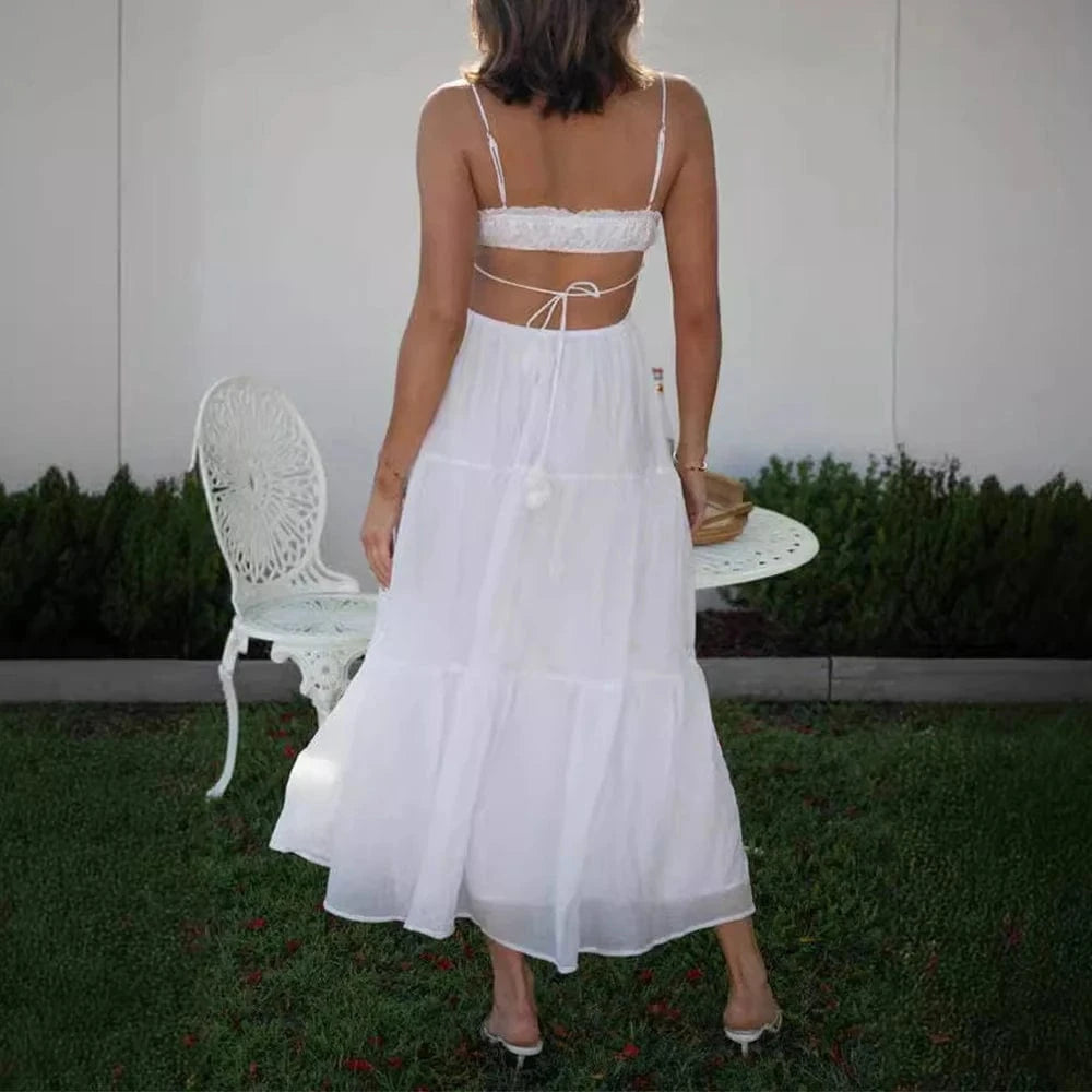 robe été bohème fluide midi trapèze sans manches couleur rose poudré pour mariage invité chic