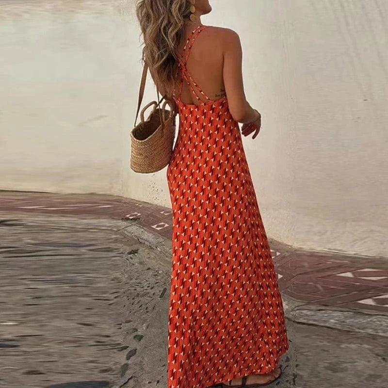 robe été bohème longue dos nu pour la plage, coupe fluide et légère, parfaite pour les vacances