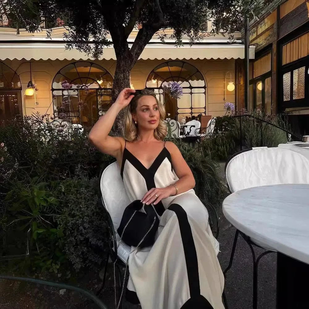 robe été bohème longue dos nu sans manches, idéale pour un look fluide et décontracté en vacances