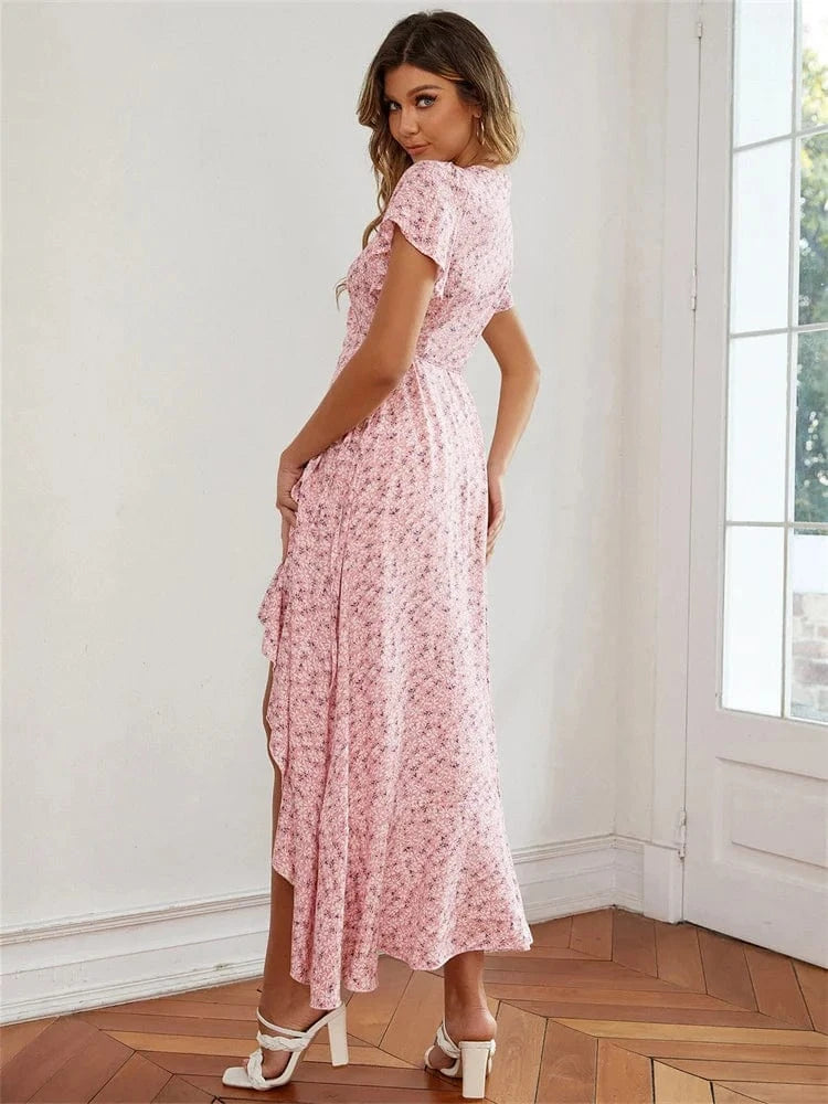robe champêtre fleurie été asymétrique longue sans manches imprimé floral pour mariage ou baptême