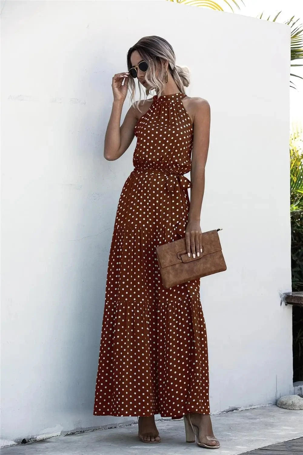 Robe été bohème longue fluide à pois