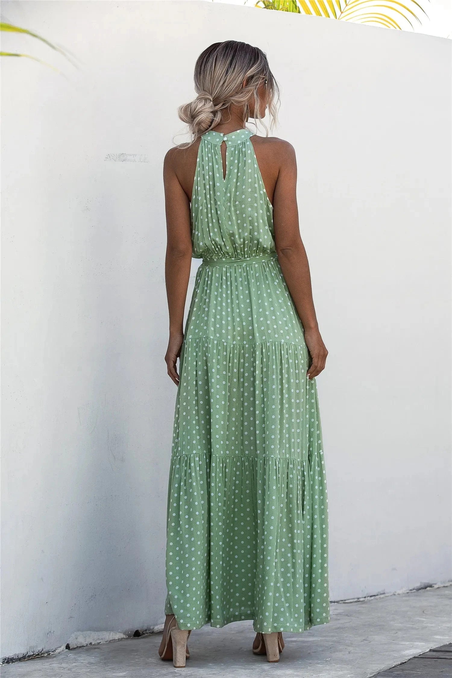 Robe été bohème longue fluide à pois