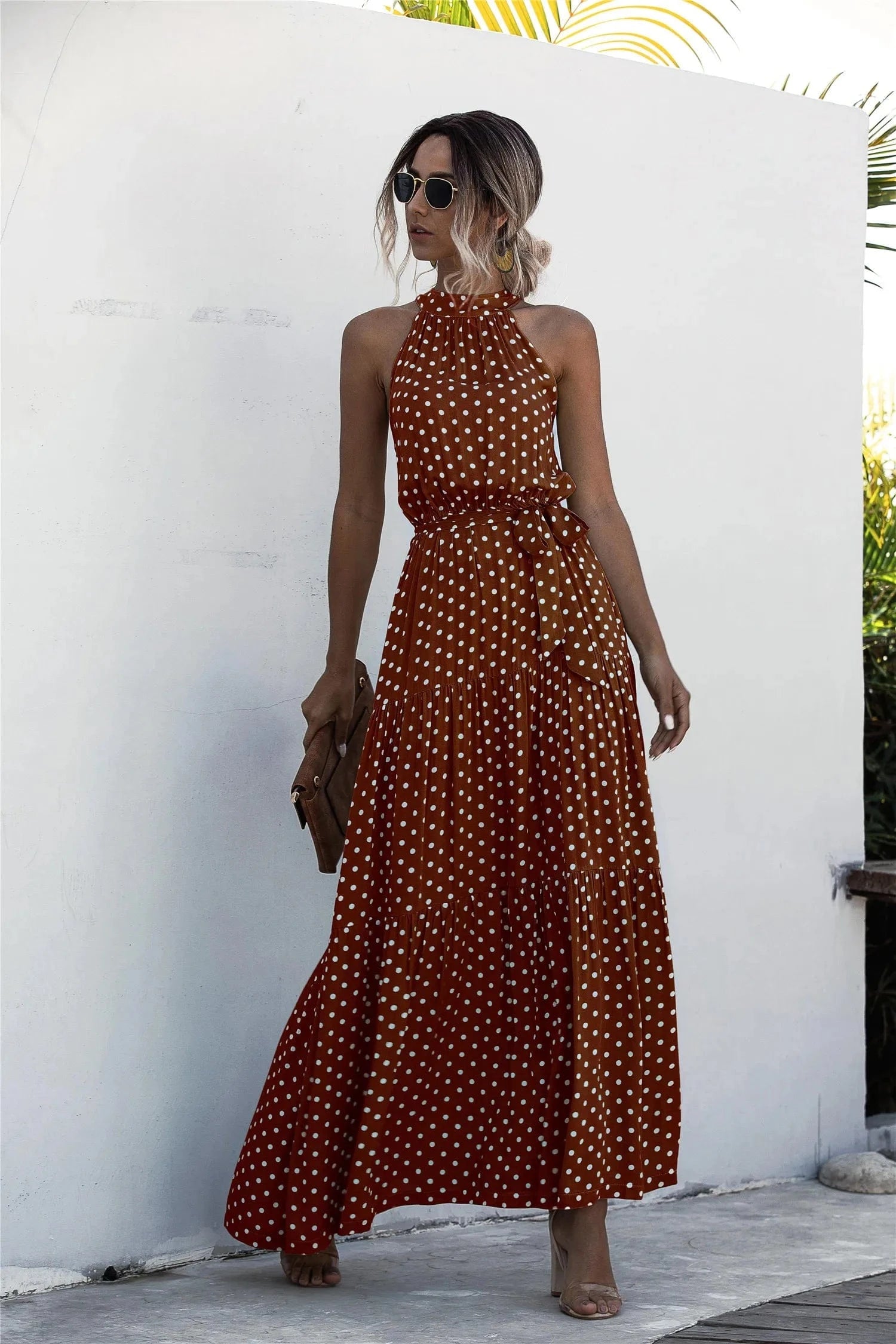 Robe été bohème longue fluide à pois