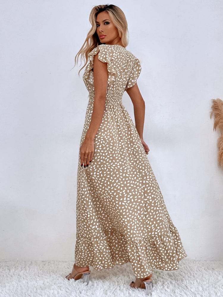 robe été bohème longue fluide trapèze manches courtes pour un look chic et décontracté à la plage