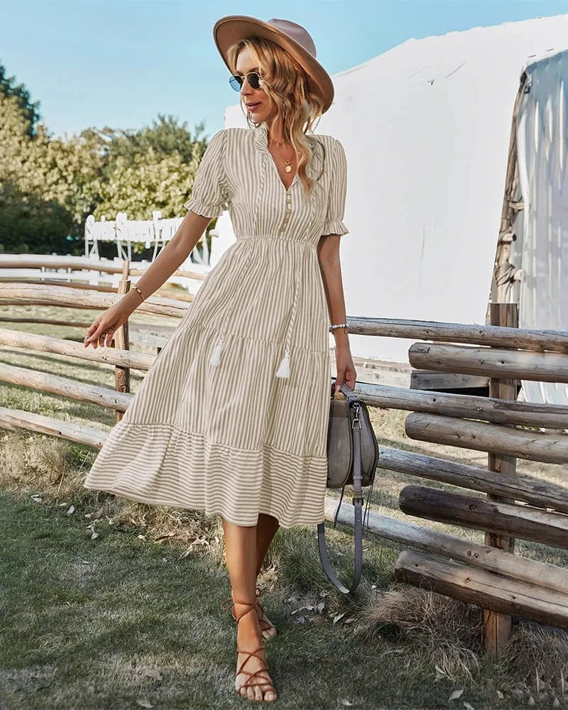 Robe été champêtre à rayures