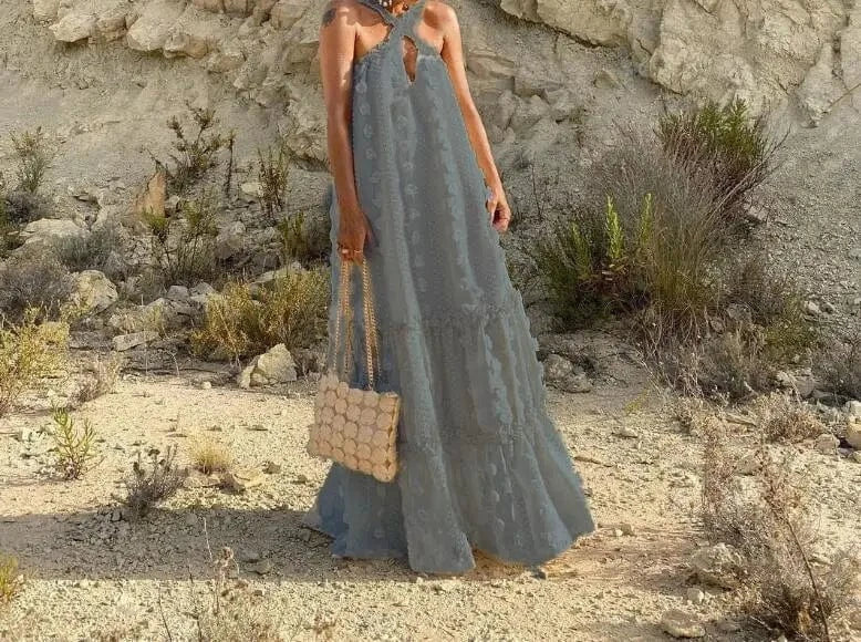 robe été chic dos nu longue fleurie sans manches silhouette trapèze pour mariage invité champêtre