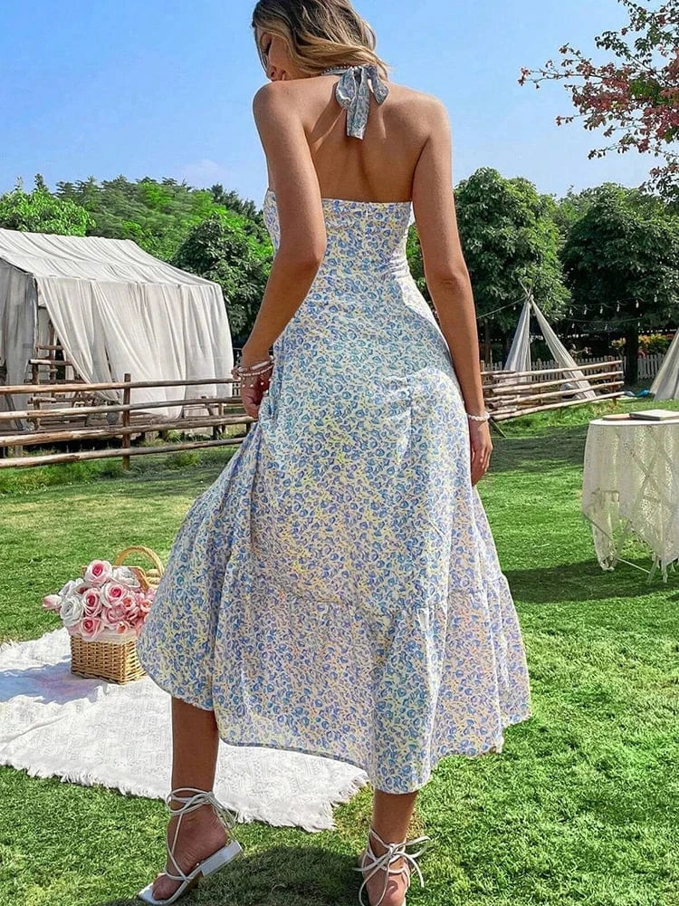 robe été bohème midi dos nu fleurie style champêtre parfaite pour un look décontracté et romantique