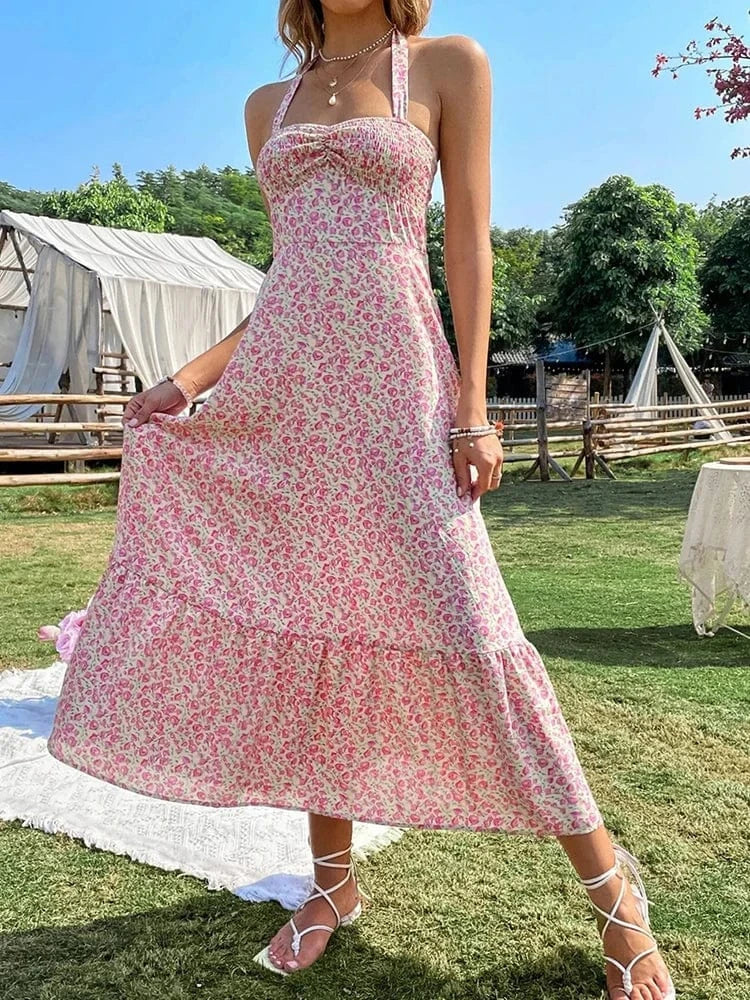 robe été midi dos nu fleurie style bohème idéale pour une tenue légère et élégante en vacances