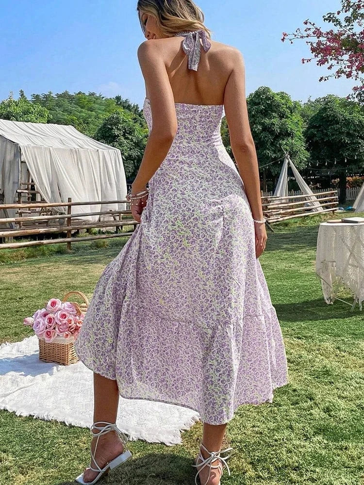 robe été bohème midi fleurie dos nu style champêtre chic parfaite pour les journées ensoleillées