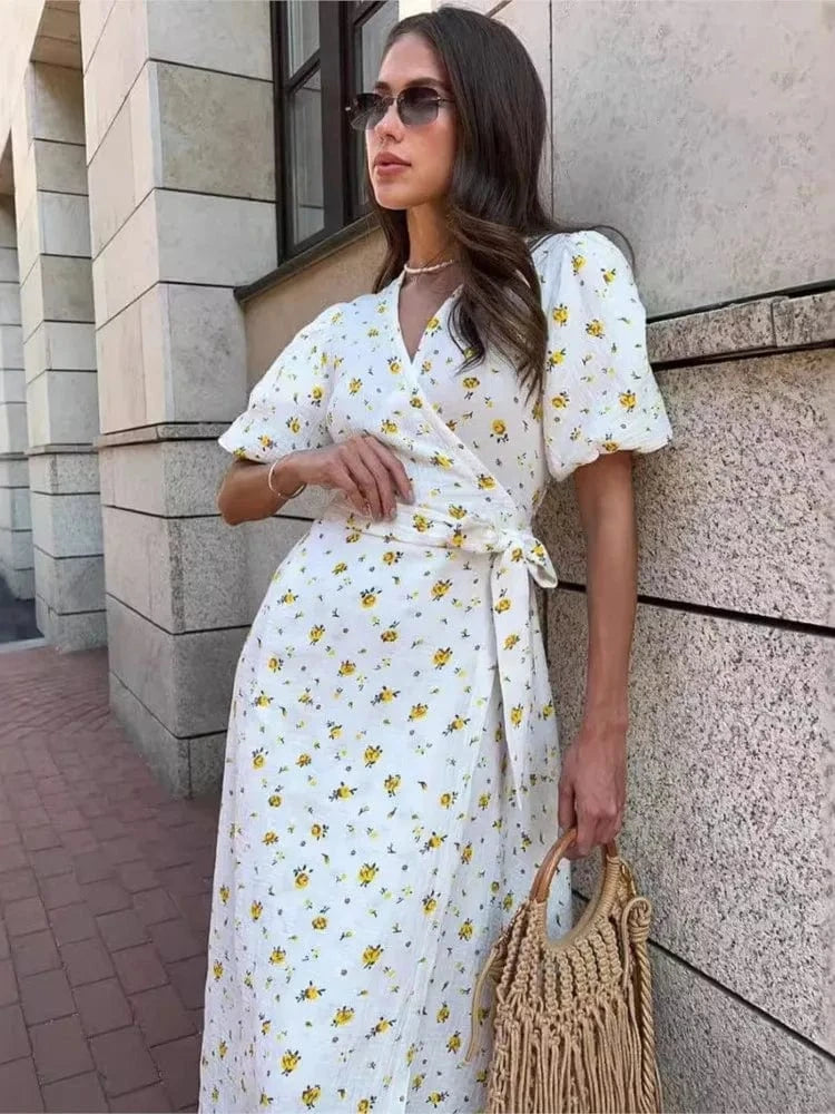 robe été bohème fleurie longue blanche en gaze de coton pour mariage invité chic ou baptême femme