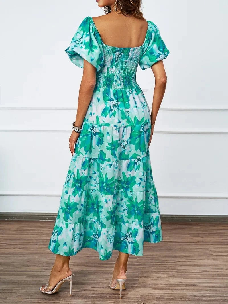 robe été bohème midi fleurie épaules dénudées idéale pour un anniversaire ou une journée plage