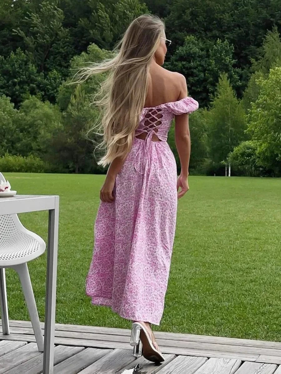 robe fendue sexy épaules dénudées style fleurie pour soirée d'été ou cocktail chic en été