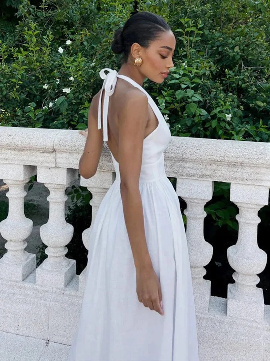 robe été fluide longue sans manches chic pour plage ou cocktail, coupe évasée légère et féminine