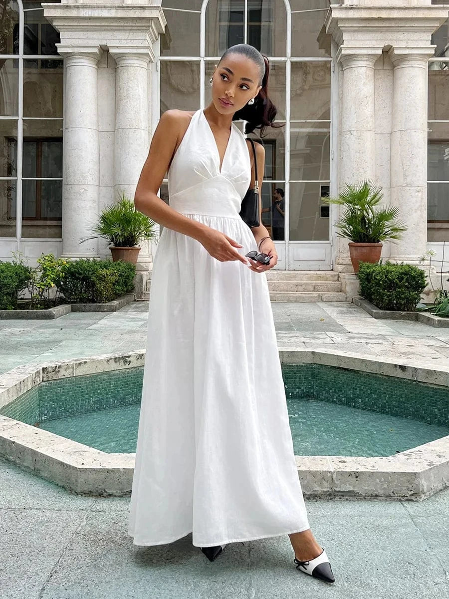 robe été longue fluide sans manches parfaite pour la plage ou un cocktail bohème chic en journée