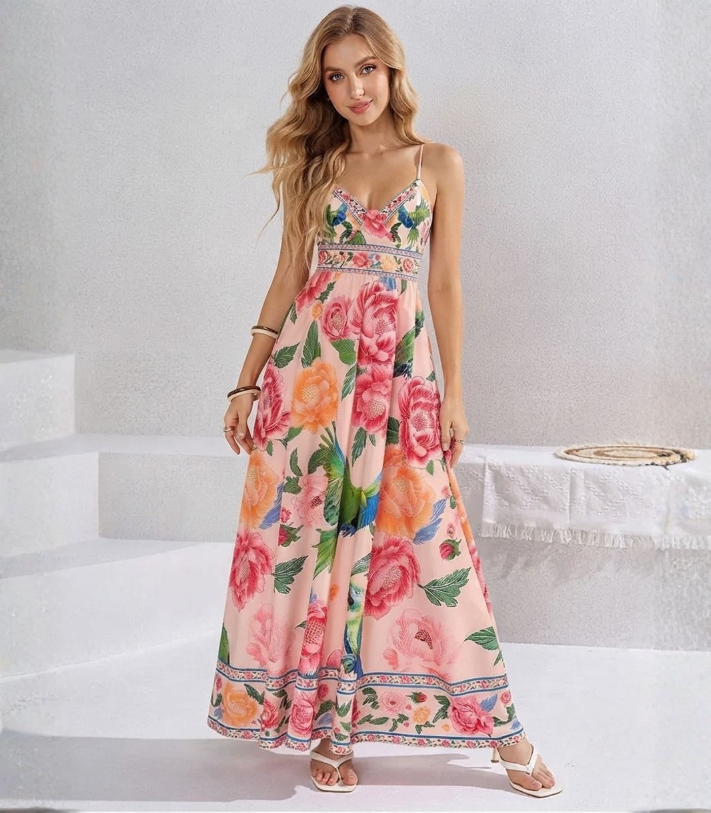 Robe été longue bohème à imprimé floral