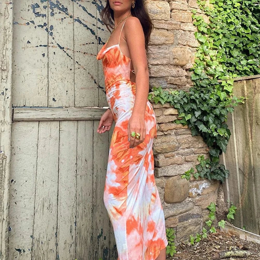 robe été longue dos nu fleurie style bohème chic imprimé floral pour plage ou invitée mariage