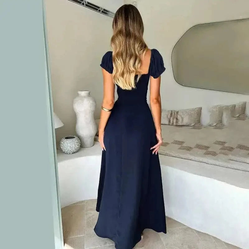 Robe de soirée longue fluide manches courtes