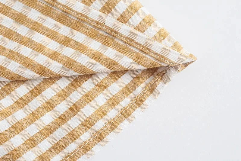 Robe été midi motif carreaux col carré