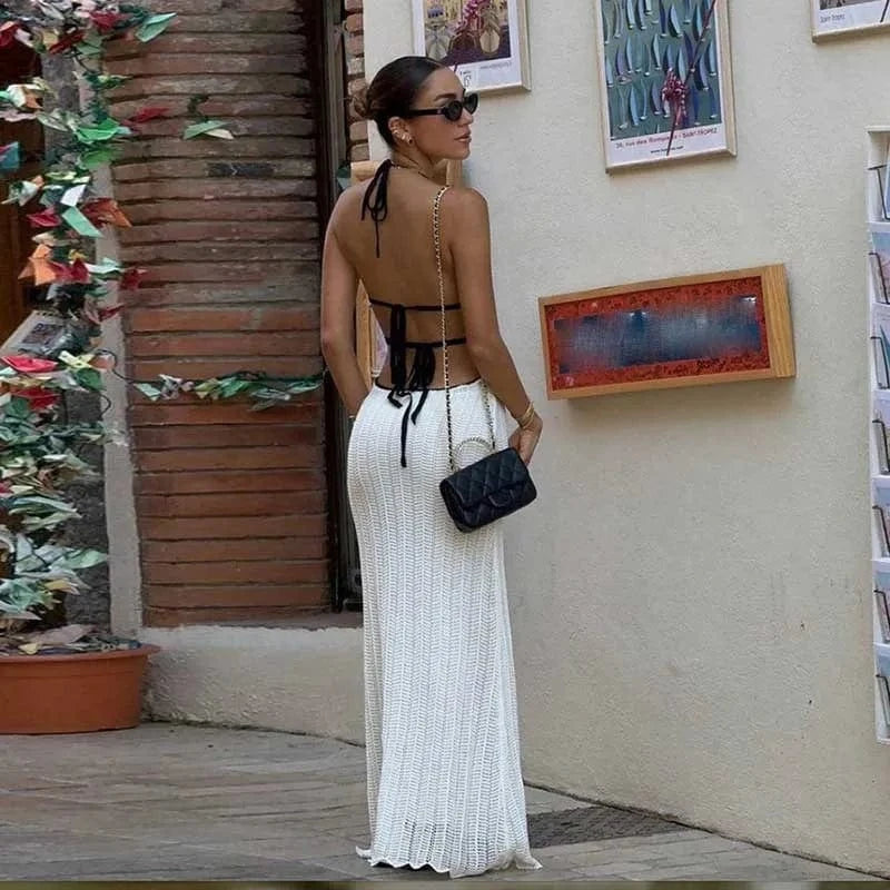 robe été longue dos nu sexy en crochet style bohème fluide pour look chic et décontracté