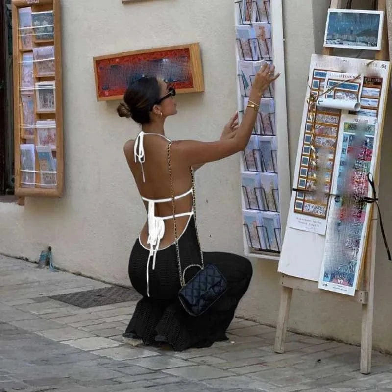 robe été longue sexy dos nu en crochet chic boho parfaite pour plage ou soirée d'été décontractée