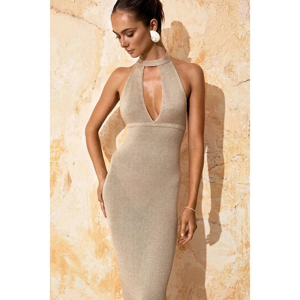 robe de plage sexy longue fendue évasée sans manches pour soirée d'été élégante et décontractée