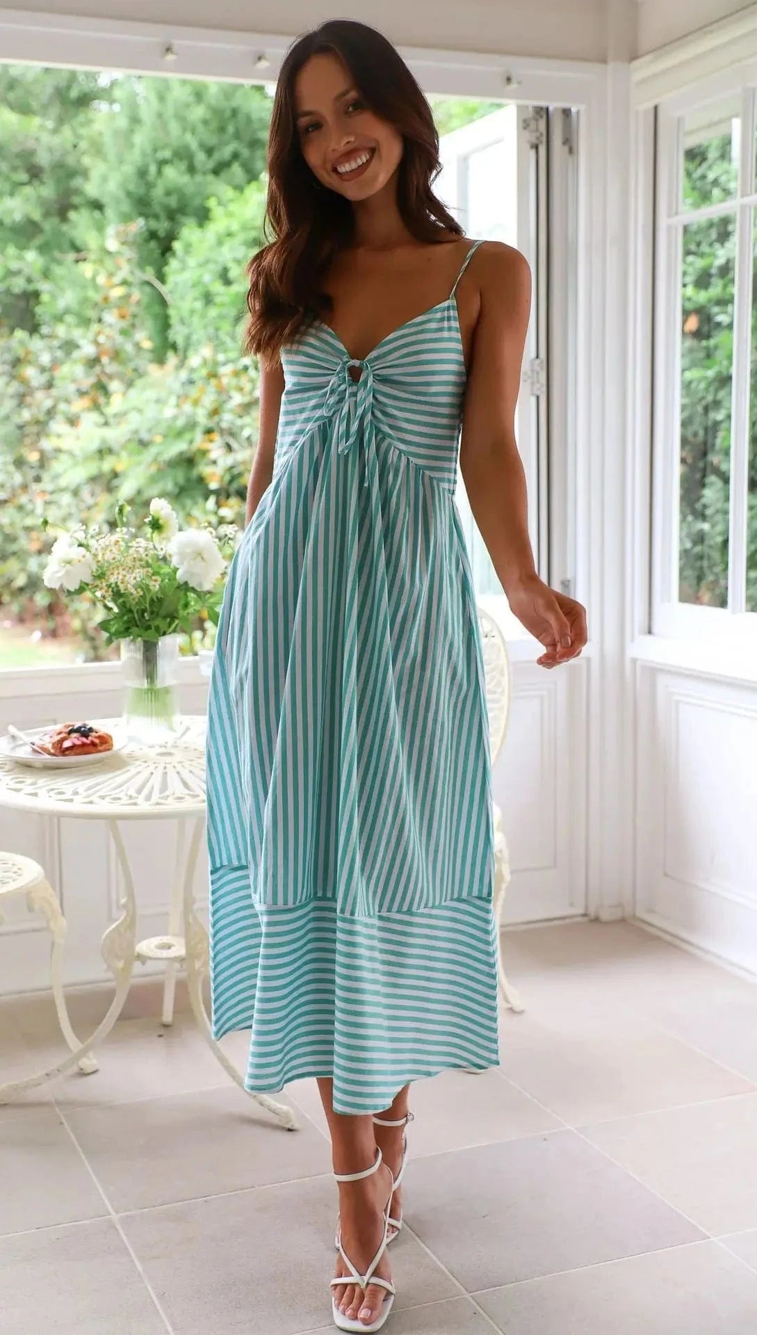 robe été bohème midi rayée à bretelles fluide femme trapèze casual sans manches légère