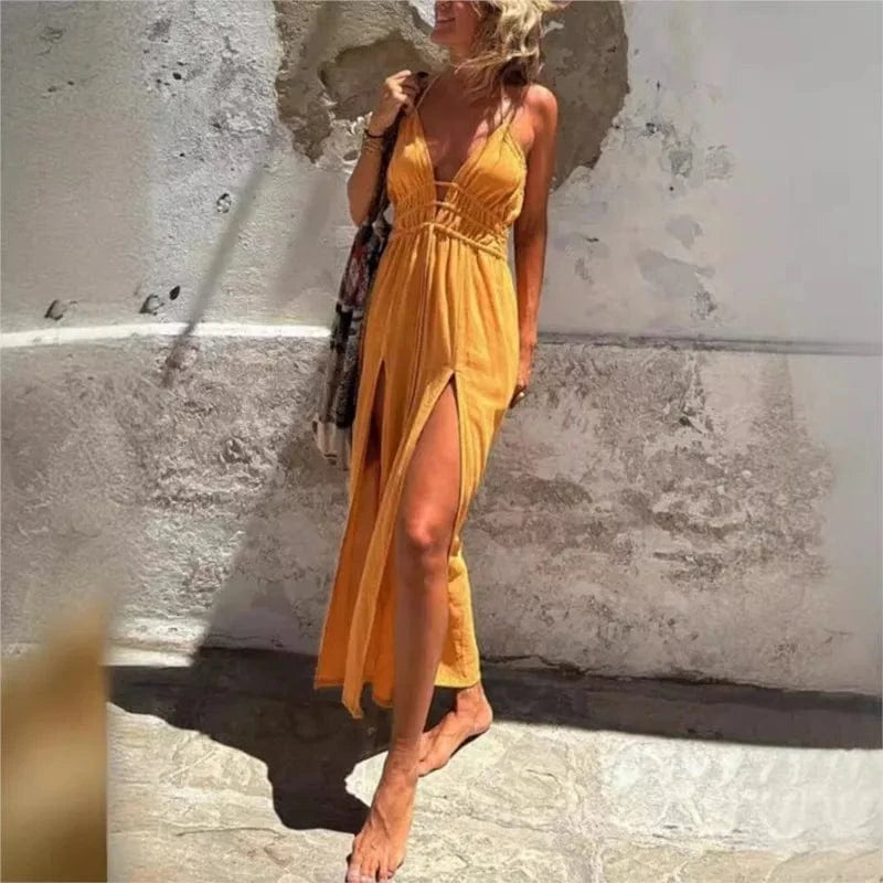 robe de plage bohème dos nu longue fluide femme estivale parfaite pour vacances ou sortie détendue