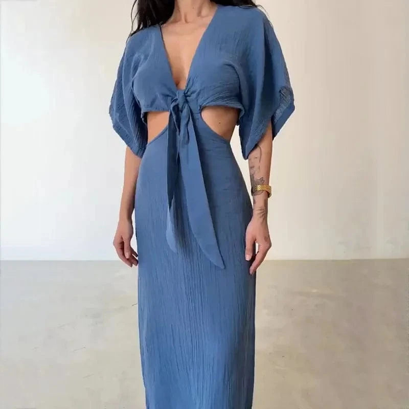 robe été longue dos nu sexy en lin et coton, fluide, chic et légère pour look tendance vacances