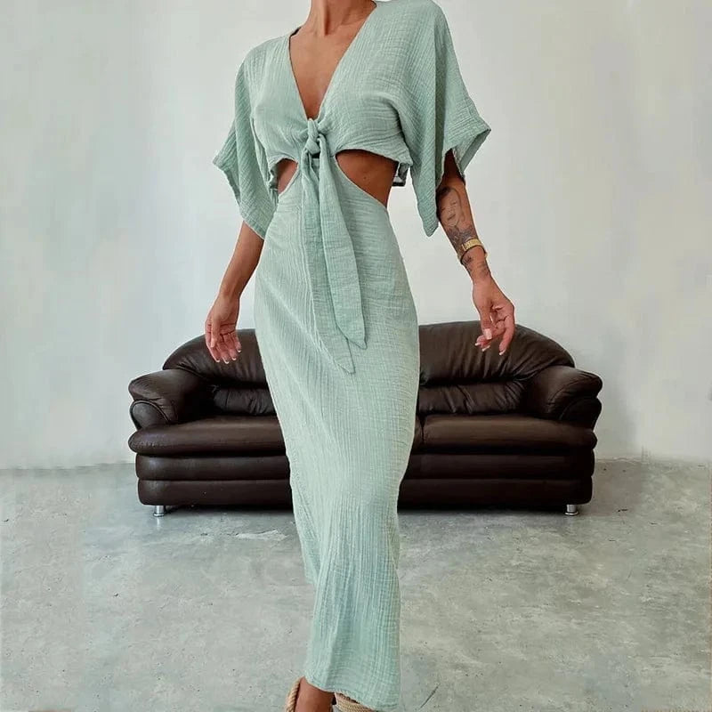 robe été sexy longue dos nu moulante en lin et coton parfaite pour les soirées estivales élégantes