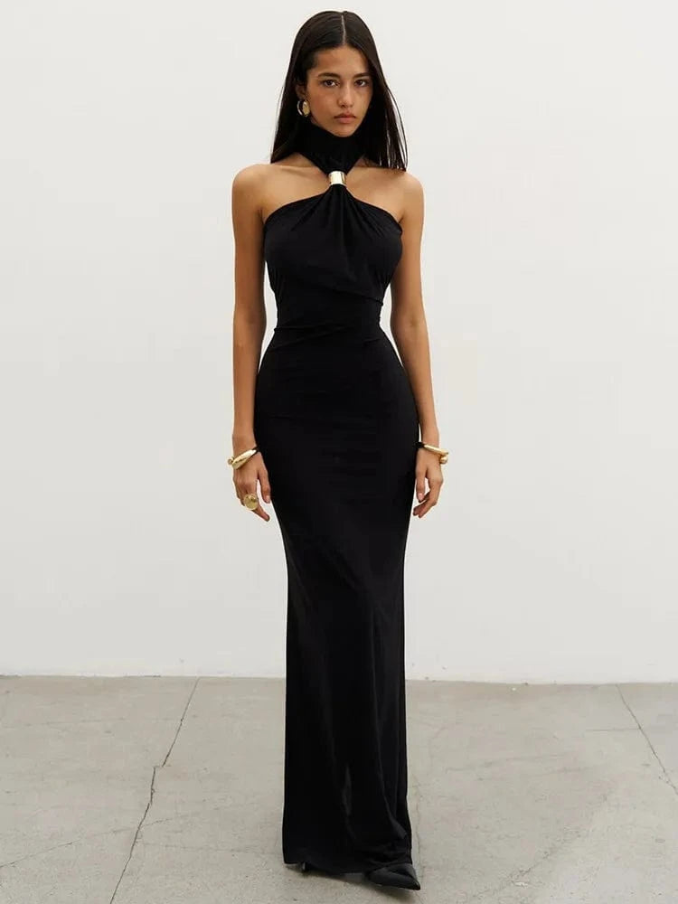 robe de soirée sexy longue épaules dénudées moulante noire décolleté fendue élégante chic invitée mariage