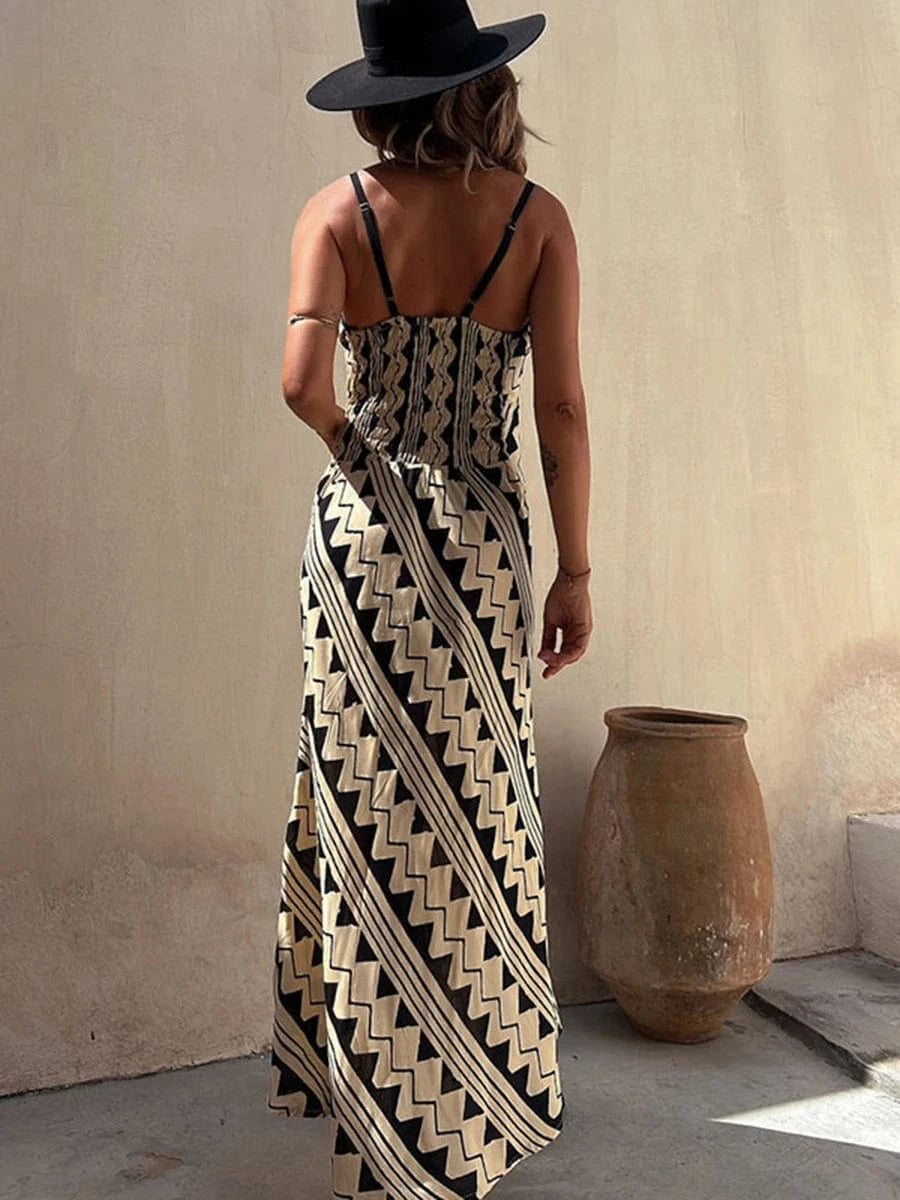 robe longue bohème été fluide à bretelles fines pour look décontracté et élégant en vacances