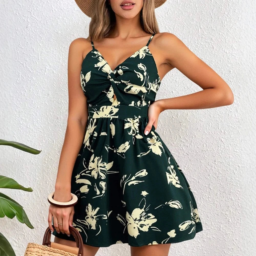 robe fleurie courte évasée à bretelles pour été champêtre invitée mariage ou sortie décontractée