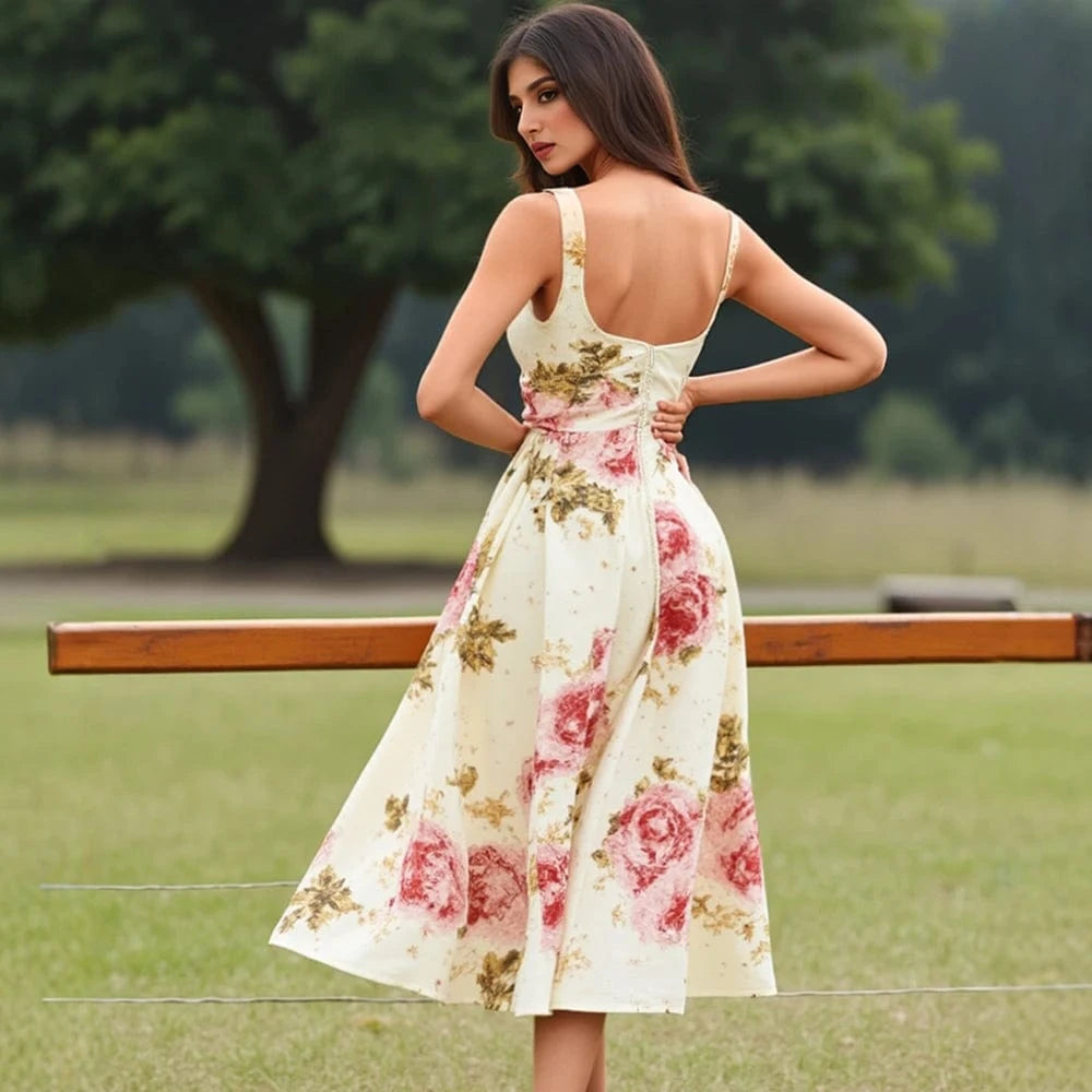 robe fleurie fluide été sans manches longue trapèze pour un look bohème chic et féminin