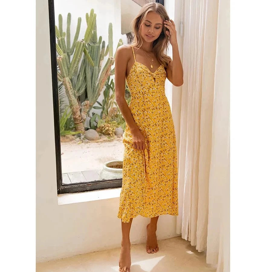 Robe fleurie jaune pour été