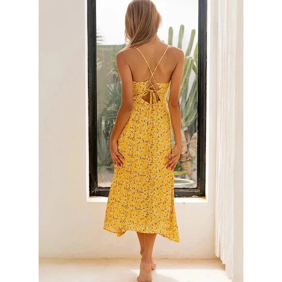 Robe fleurie jaune pour été