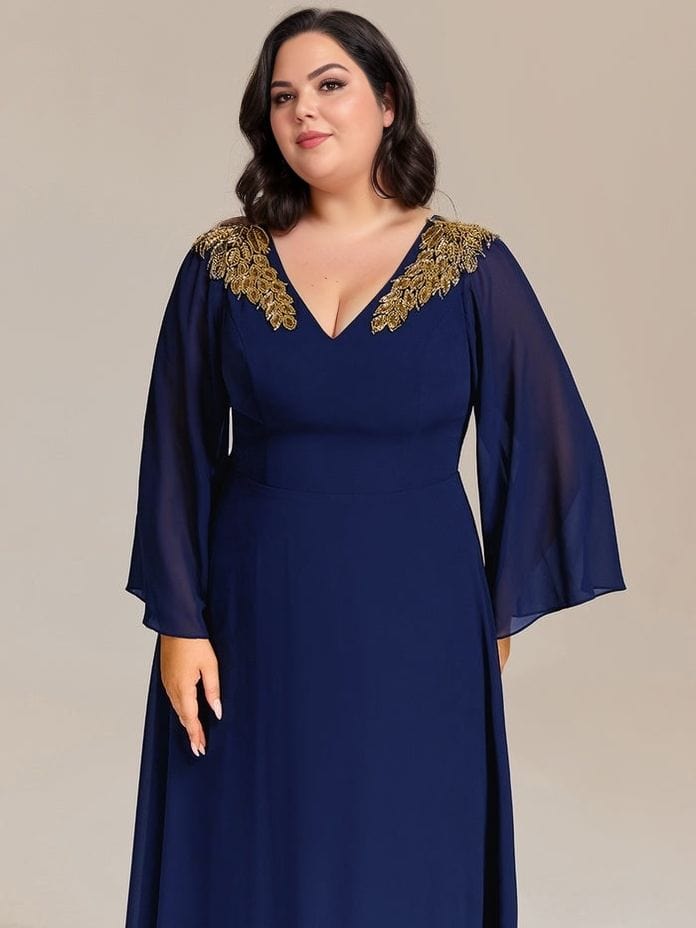 Robe grande taille bleue manches longues