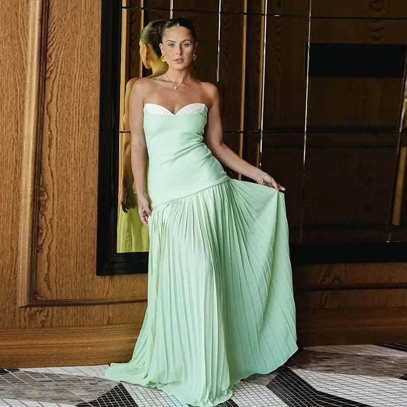 Robe invitée au mariage plissée longue verte