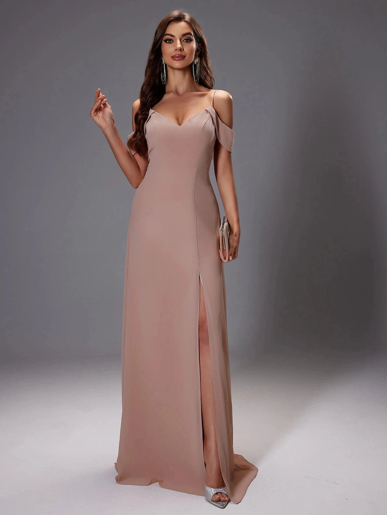 robe invitée mariage chic beige longue trapèze manches courtes élégante été pour femme invitée