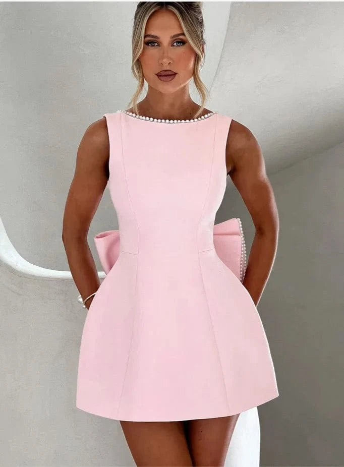 robe dos nu rose poudré pour mariage invitée chic longue trapèze sans manches élégante et fluide